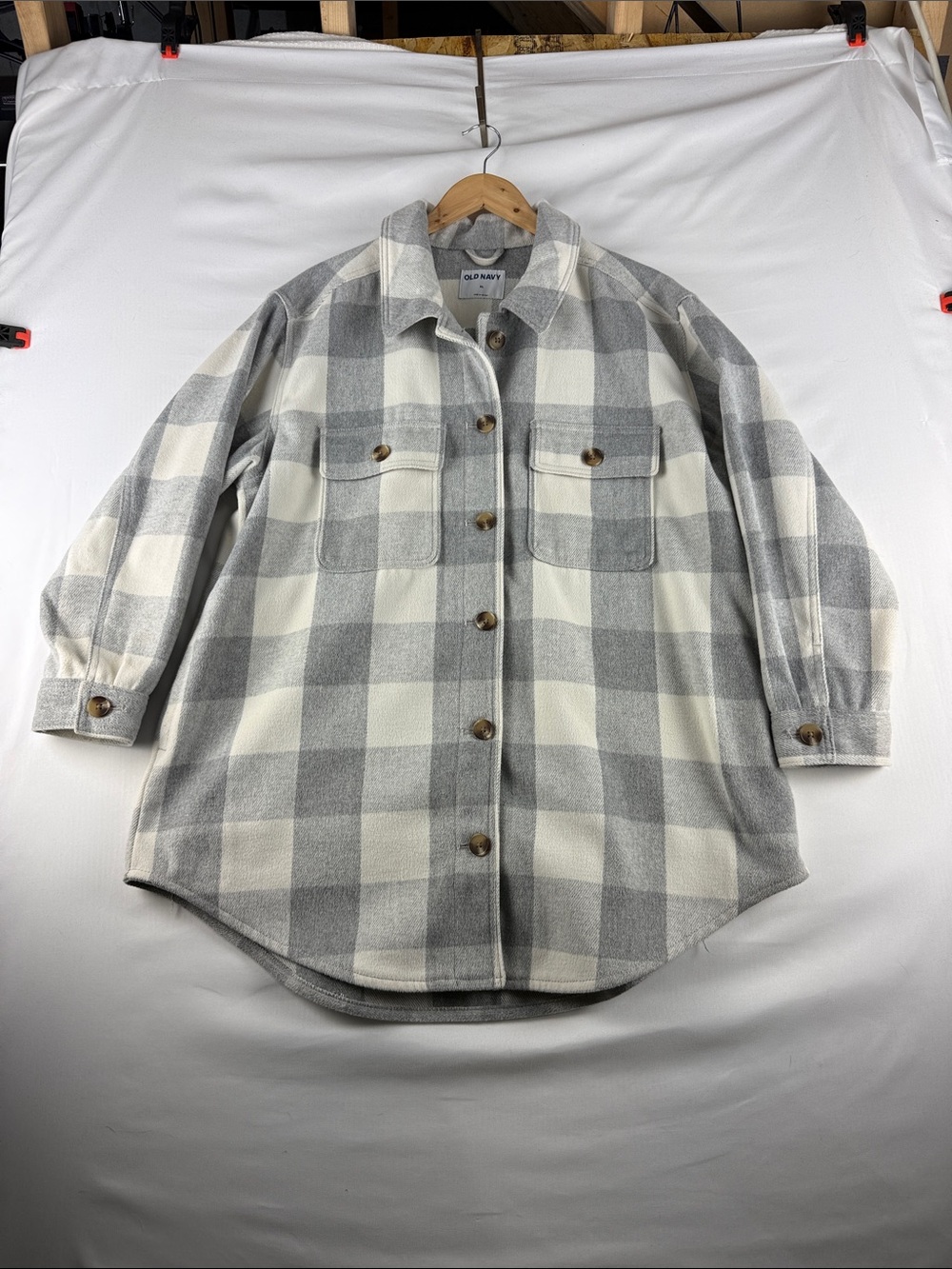Old Navy Gray White Shacket Women's XL Button Front Shirt Jacket Like New